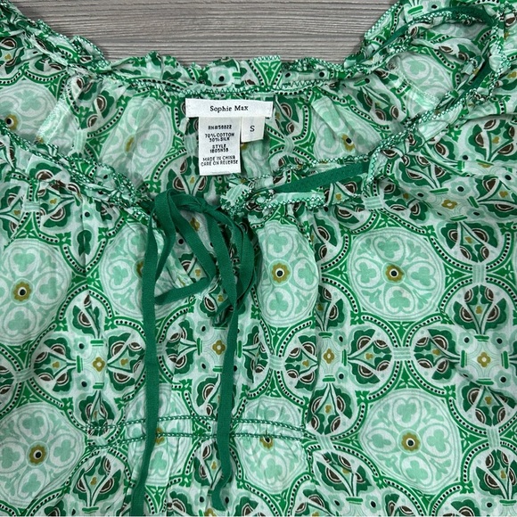 Sophie Max Green Patterned Peasant Blouse Size S - Picture 2 of 4